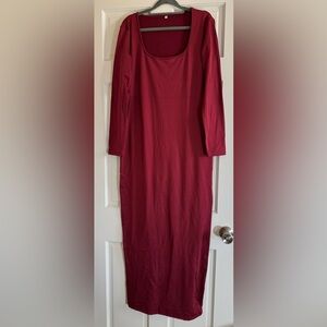 Maroon Bodycon Maxi Long Sleeve Dress